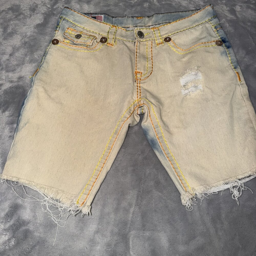 True Religion Joey Super T Cutoff Jean Shorts Womens 31 Bleached Made in USA